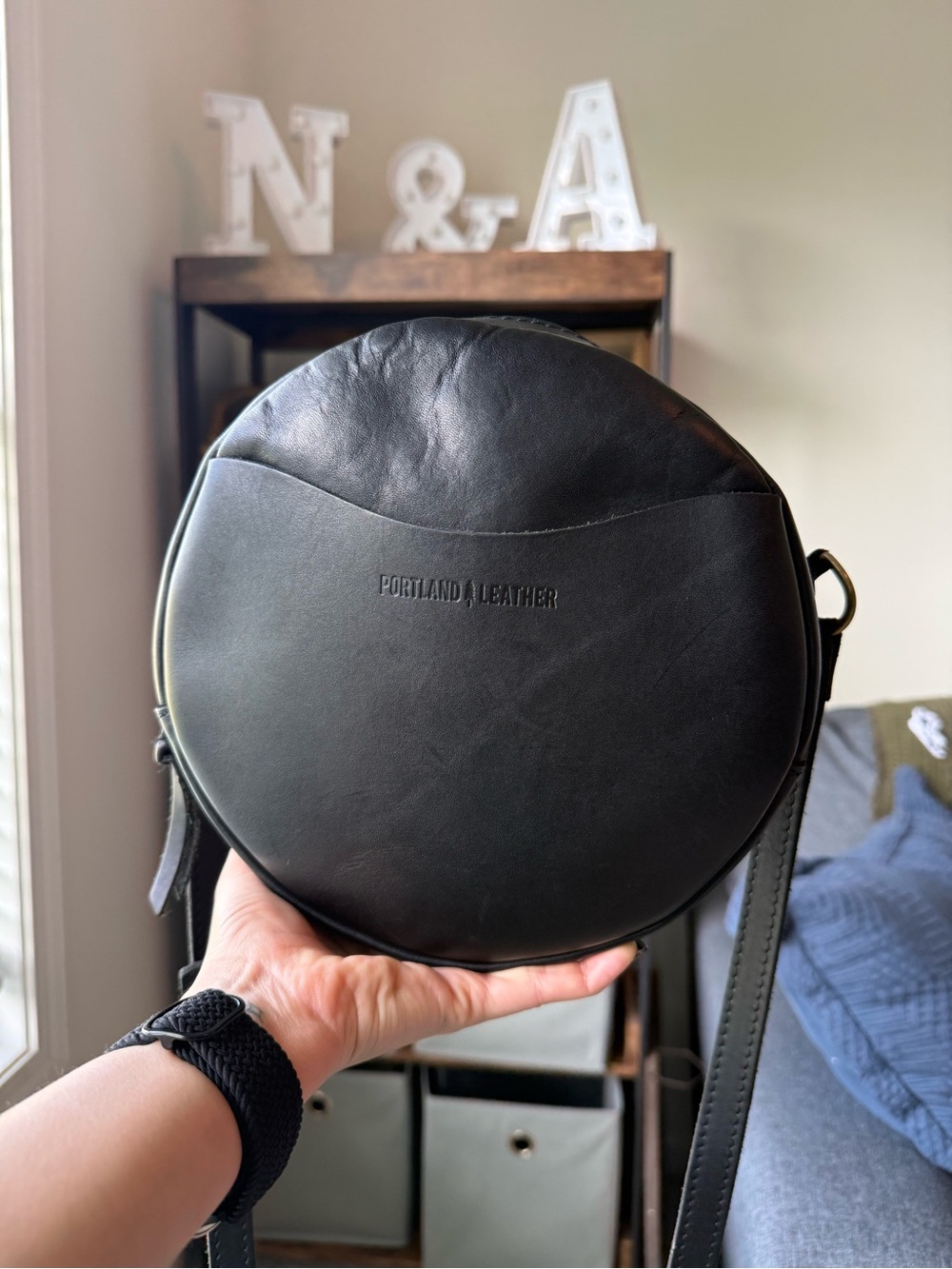 Portland Leather Black Round Crossbody Bag